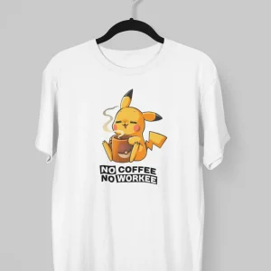 Remera de Pikachu con la frase No cofee No workee