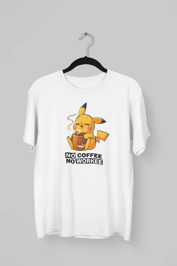 Remera de Pikachu con la frase No cofee No workee