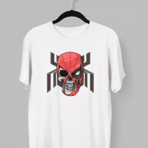 Remera con el rostro de Spiderman mitad mascara y mitad calavera