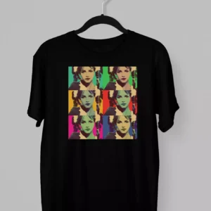 Remera con varias caras de Britney Spears en blanco y negro y en diferentes cuadros de colores
