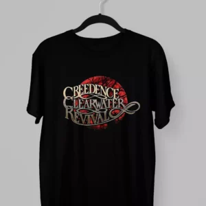 Remera de Creedence con una luna roja y árbol seco de fondo