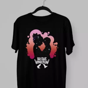 Remera de Los que Vinieron "Te Extraño", con la silueta de una madre con su hijo