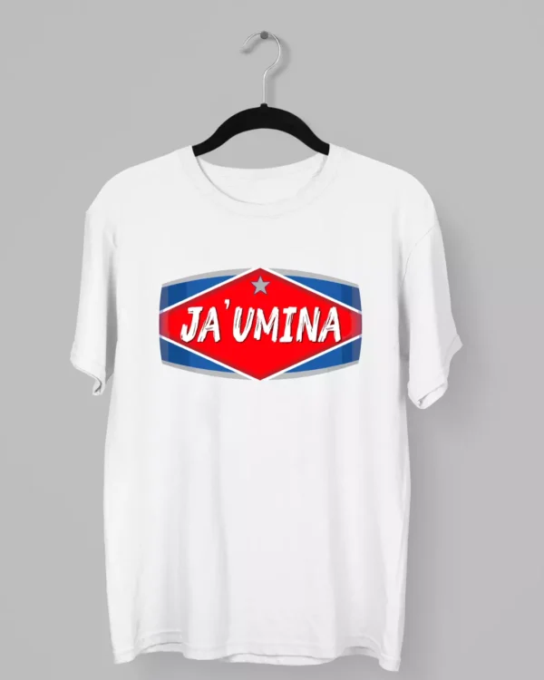 Remera con la palabra Ja'umina y el logo de Pilsen